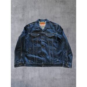 Levi's 72334 Men's Large Blue Denim Trucker Jacket Dark Wash Jean Coat Pockets